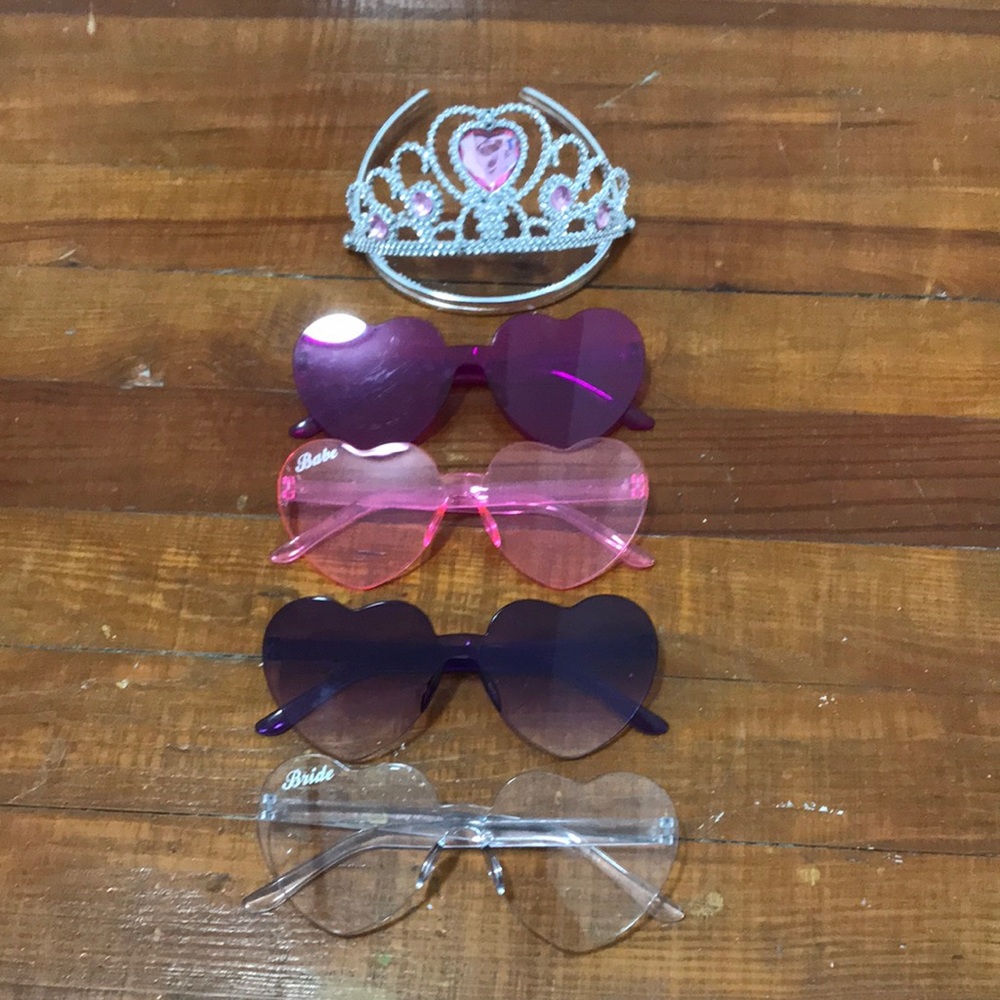 Bachelorette Party Staples: Bride, Babe and Color Heart Party Glasses & Tiara